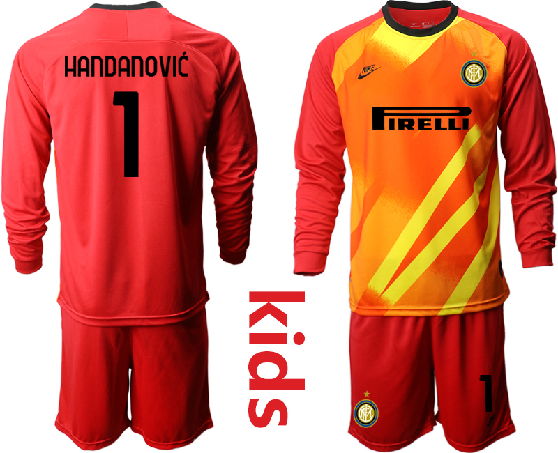 Youth 2020-2021 club Inter Milan red long sleeved Goalkeeper #1 Soccer Jerseys